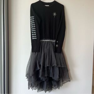 Nununu Girl 12-14 Stars Tulle Dress Black Grey Celestial Whimsigoth Fairy Grunge